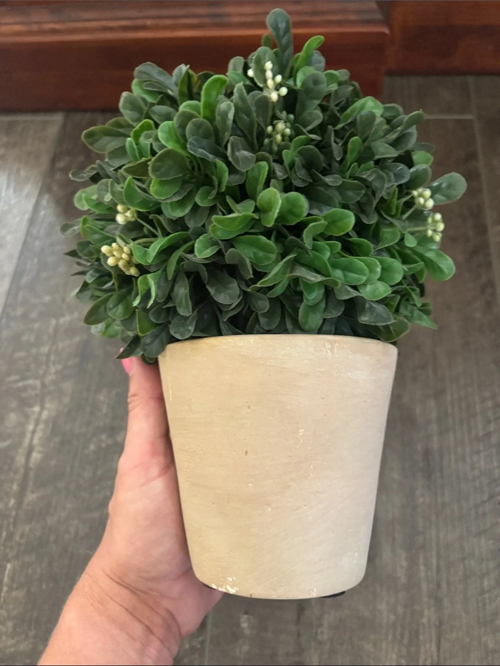 Artificial boxwood topiary plant rounded green foliage ball & wall metal planter
